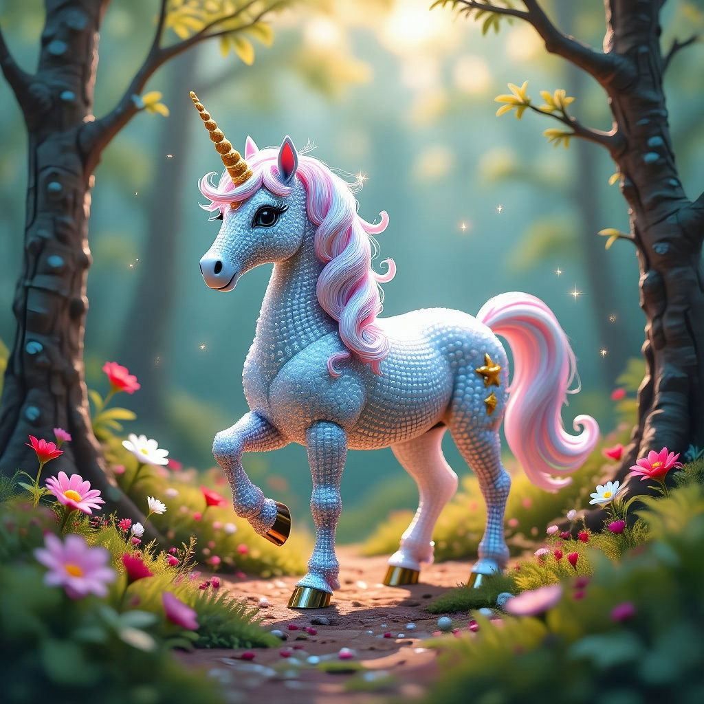 Sparkling Beaded Unicorn in Beaded Forest