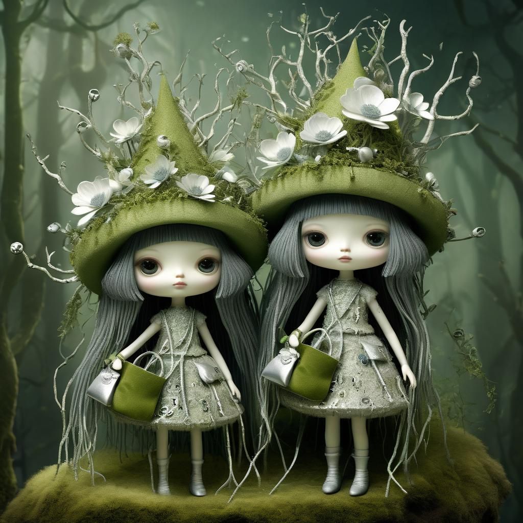 Enchanted Moss Forest with Chibi Creatures