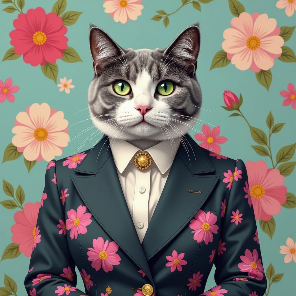 British Shorthair Cat in Diane von Furstenberg Style