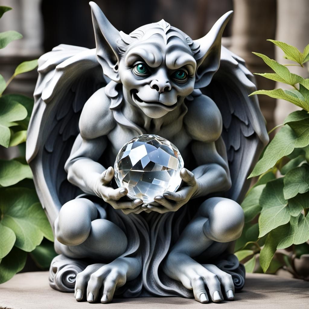 Praying Gargoyle with Crystal Spheres