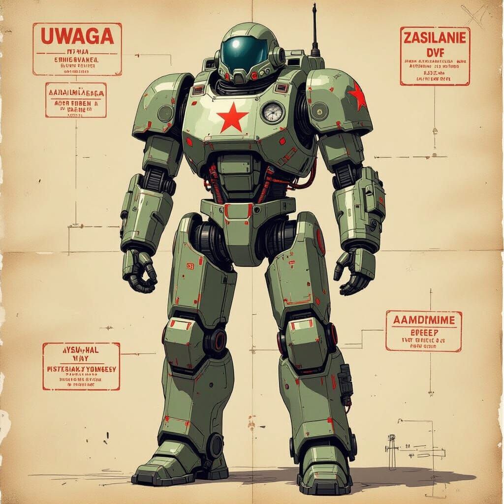 Retro-Futuristic Soviet-Polish Powered Armor Blueprint