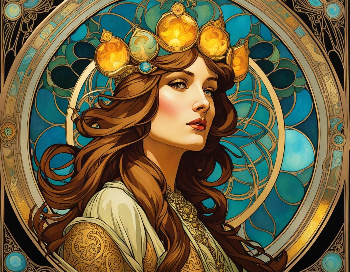 The Fool Tarot Card in Art Nouveau Style