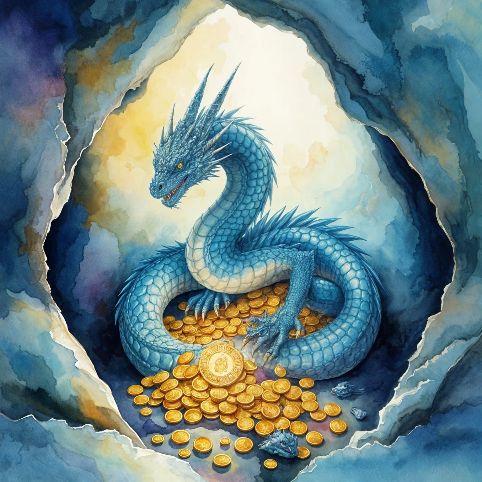 Dragon Guards Ancient Treasure in Ethereal Cave