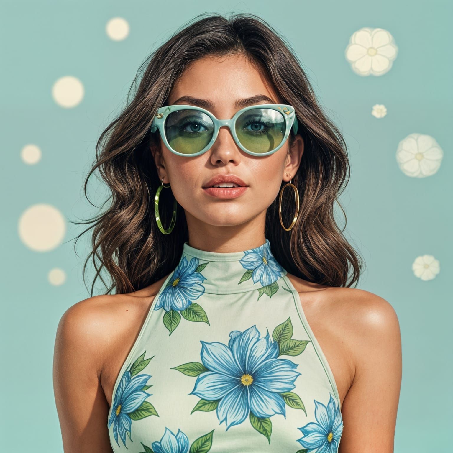 Woman in Floral Crop Top and Sunglasses