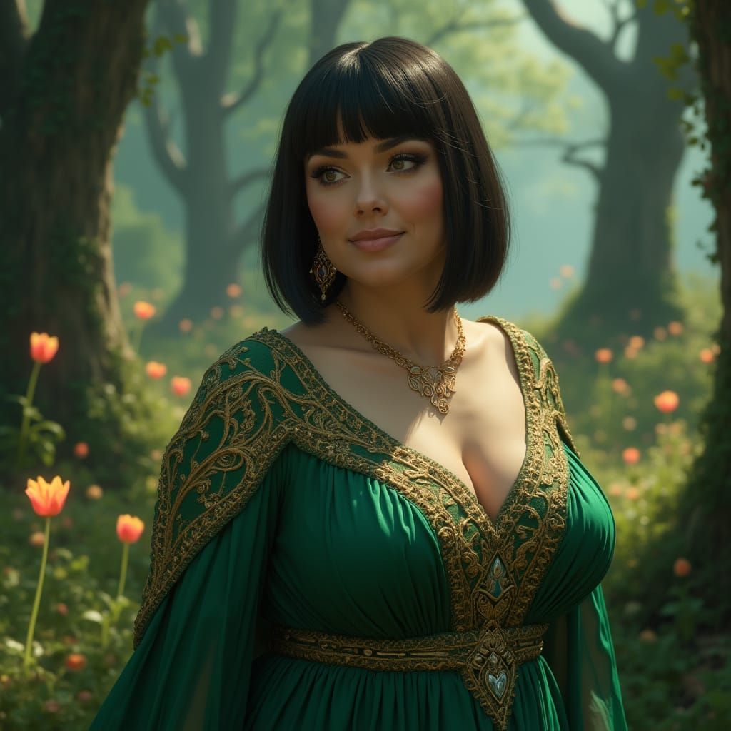 Sultry Elven Queen in Enchanted Forest Glade
