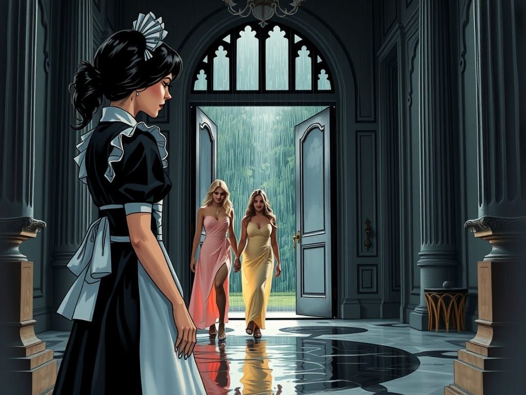 Gothic Mansion Entrance in Noir Comic Style