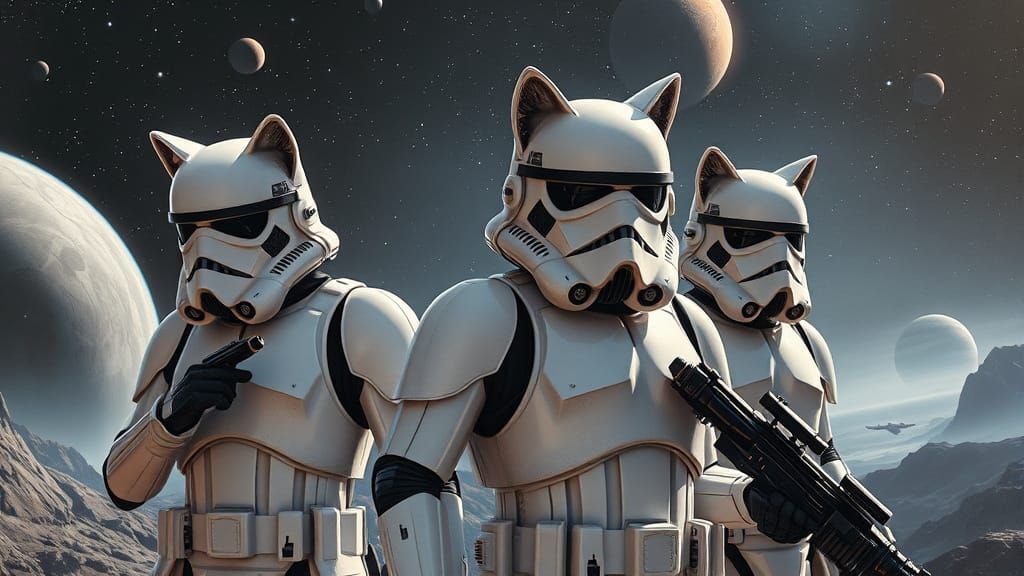 Feline Stormtroopers in Imperial Armor Stand Guard in Star W...