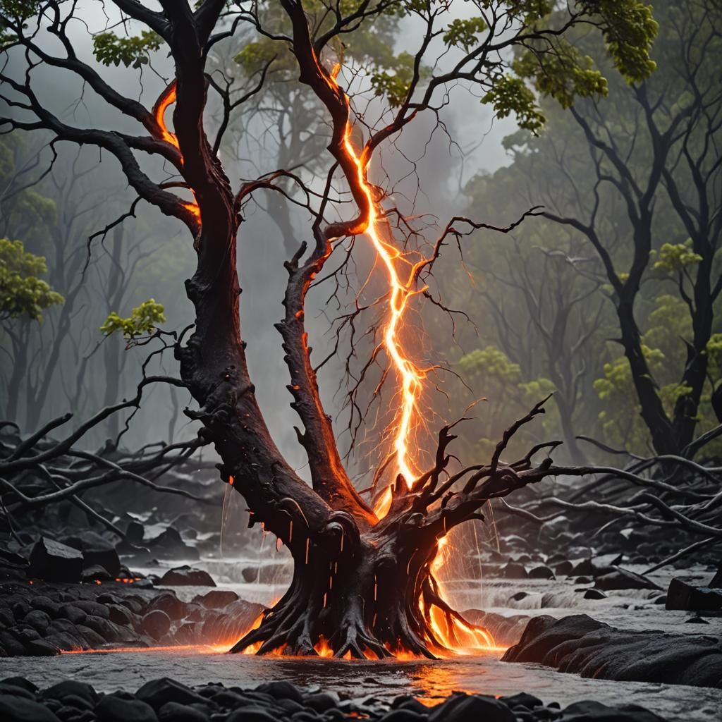 Lava, Water, and Lightning Strike Photo