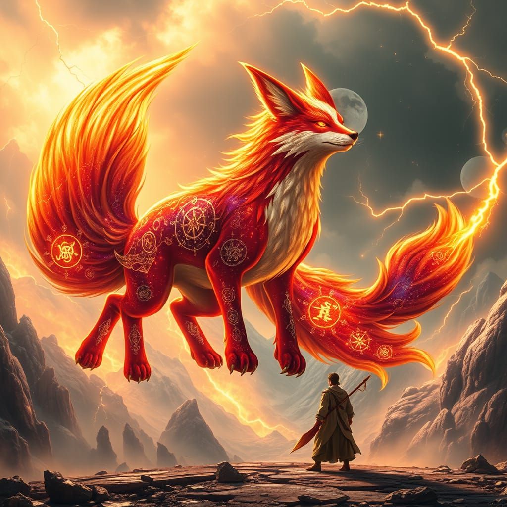 Majestic Nine-Tailed Fox in Valley of Floating Mountains