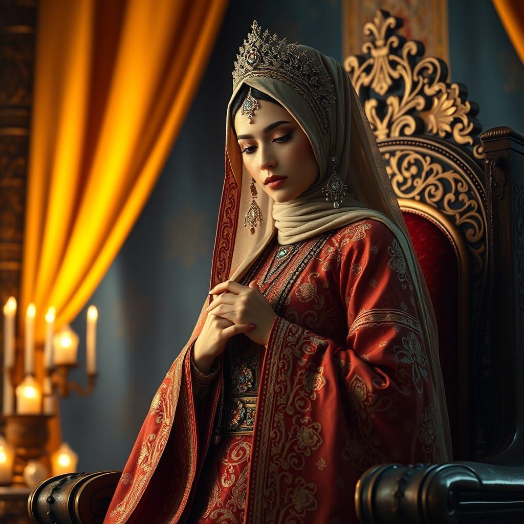 Regal Muslim Princess in Opulent Palace Setting