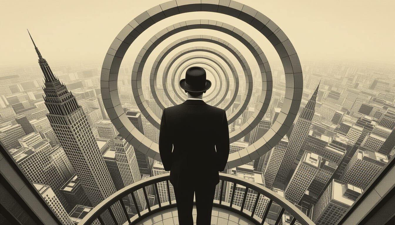 Vertigo Art: Man in Suit at Skyscraper's Edge
