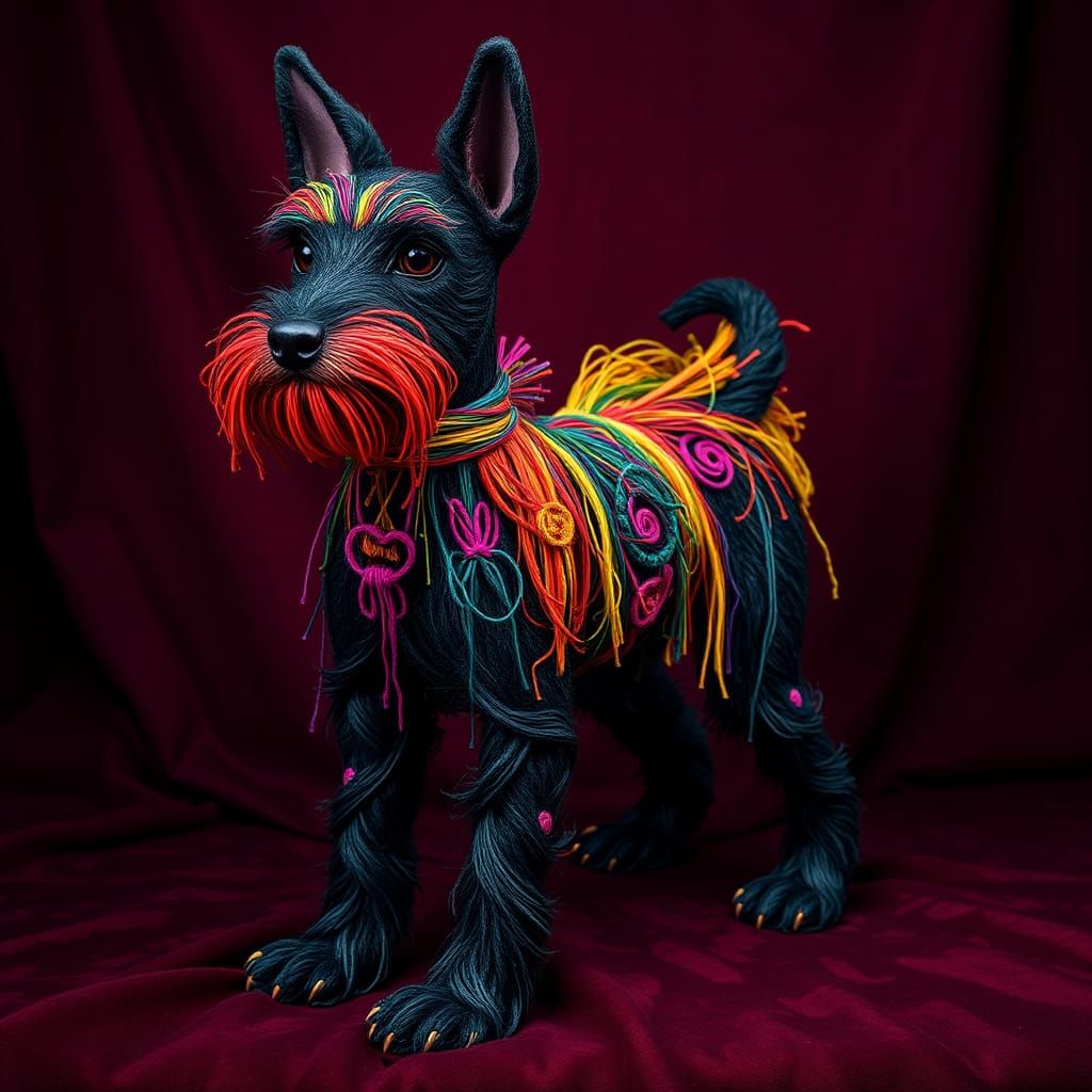 Black Schnauzer Alebrije in Fantasy Art Style
