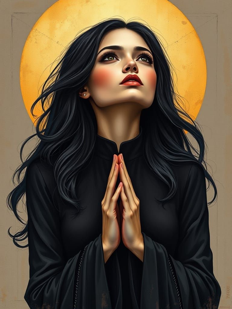 Serene Goddess in Vibrant Graffiti Halo