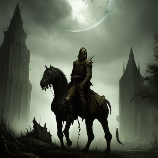 Decaying Horseman of Pestilence in Dark Fantasy Style