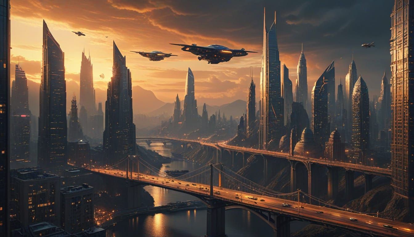 Futuristic Cityscape at Twilight: A Digital Masterpiece