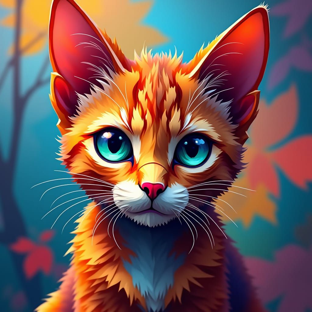 Geometric Kitten in Cubist Art Deco Style