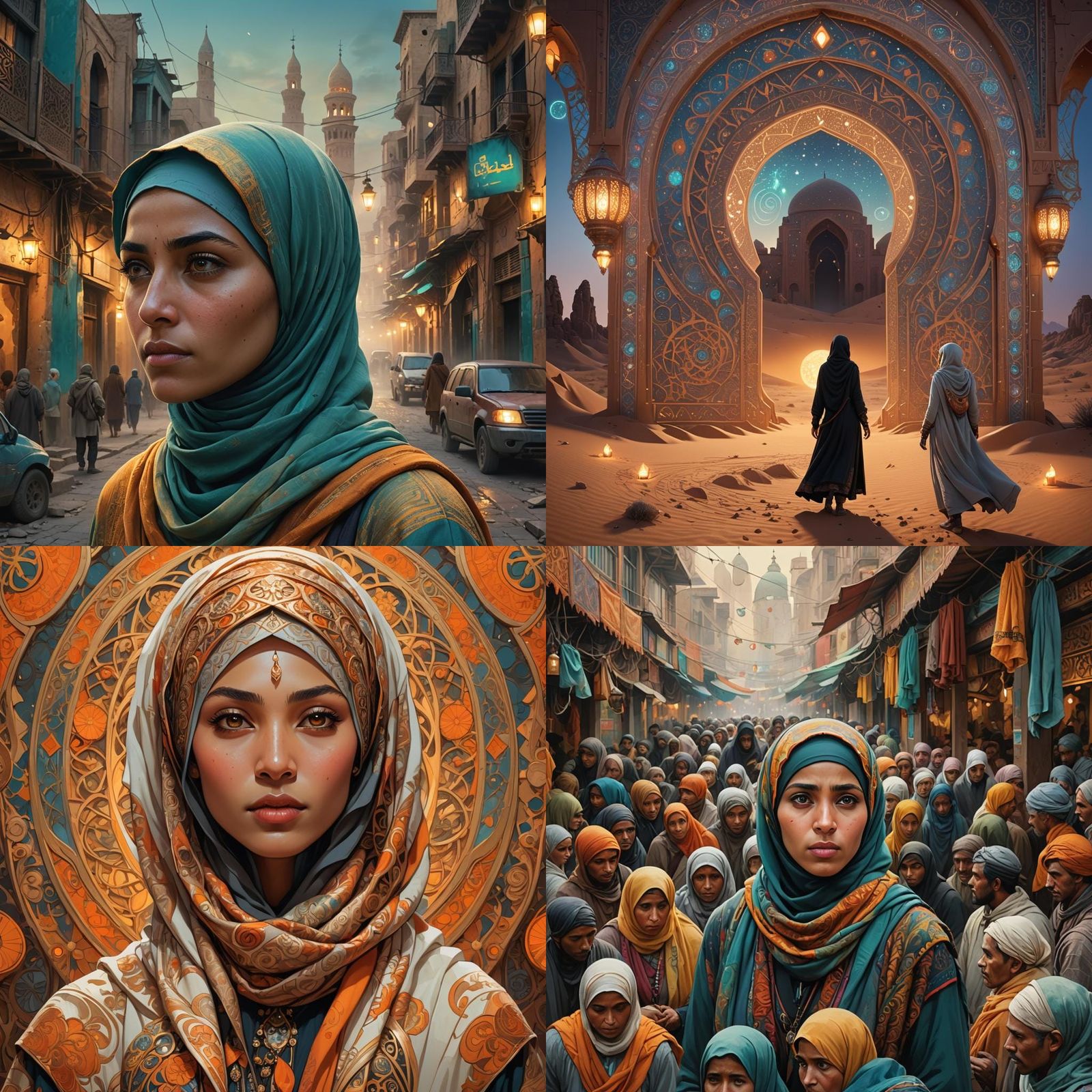 Confused Woman in Hijab: Dynamic Lighting Concept Art