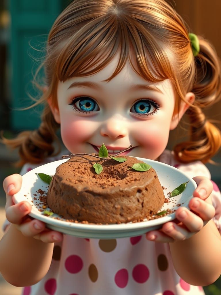 Whimsical Girl with Mud Pie Illustration
