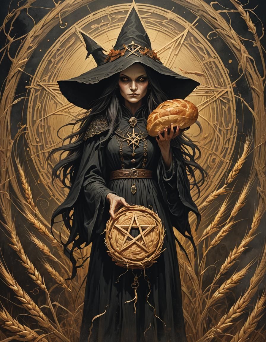 Sinister Harvest Witch with Bread and Pentagram