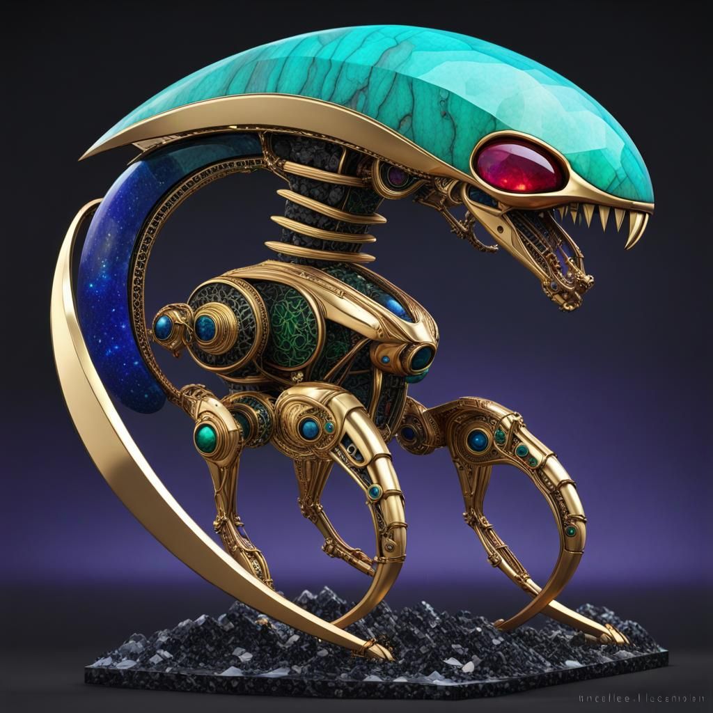 Gemstone Insectoid Robot with Alien Technology