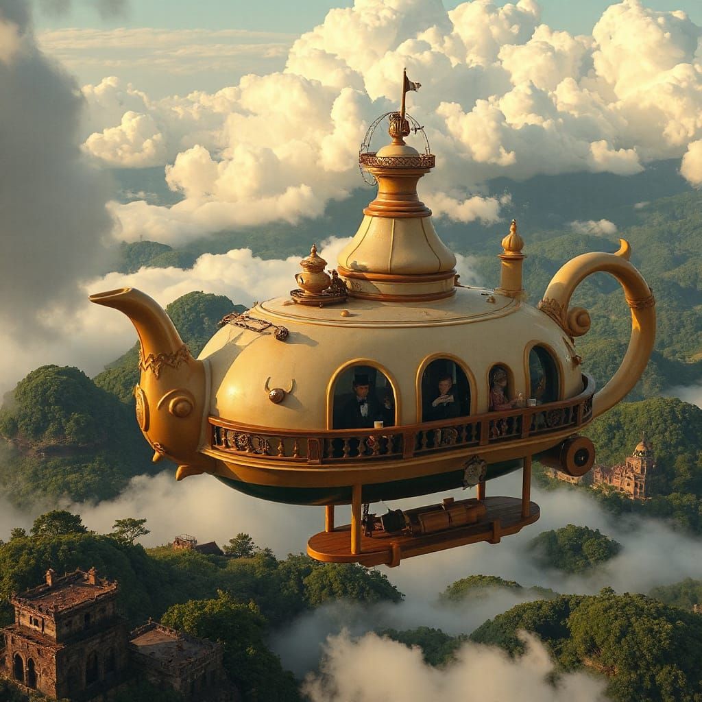 Whimsical Steampunk Teapot Airship Adventure