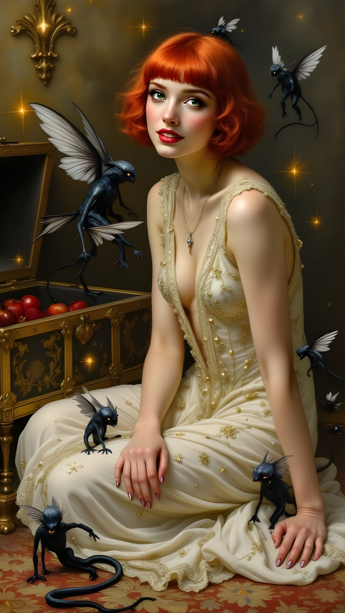 Flapper Woman Unleashing Demons: An Oil Painting