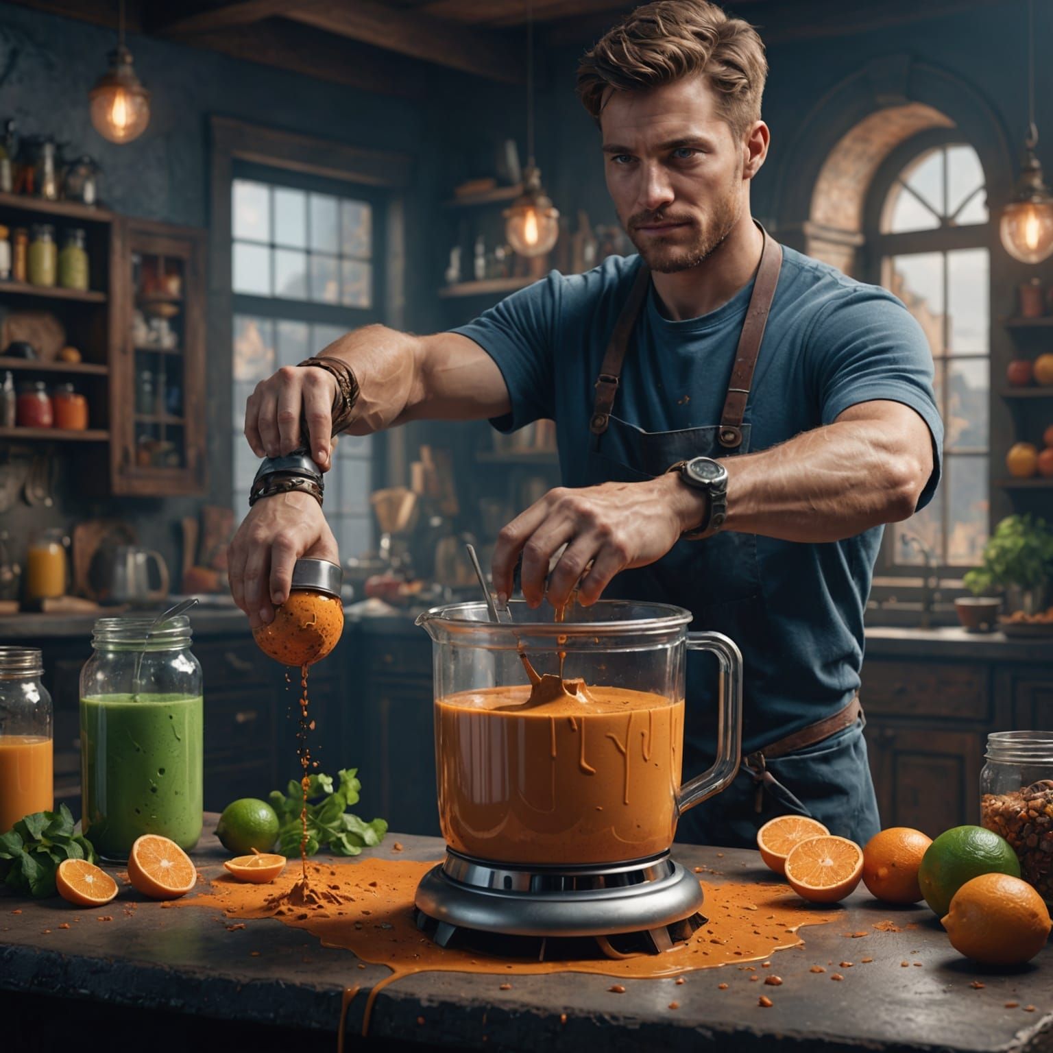Man's Hand Stuck in Blender: Detailed Matte Painting