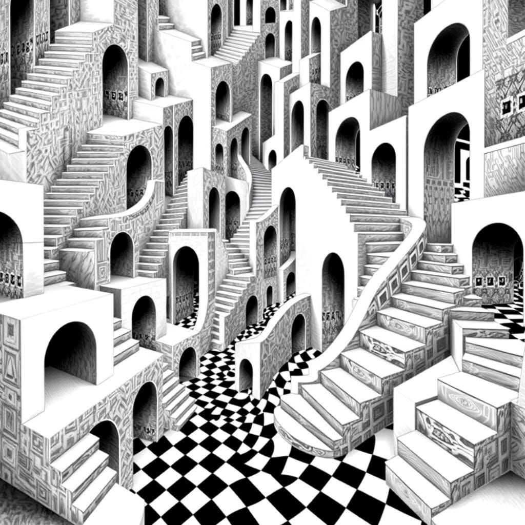 Staircase Maze in Psychedelic Optical Illusion