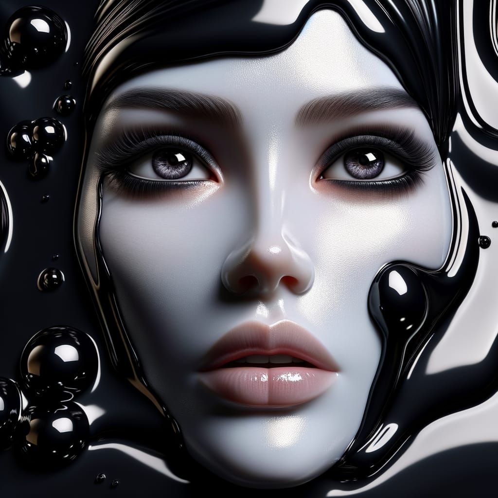 Surreal Ceramic Supermodel Rises from Black Oil