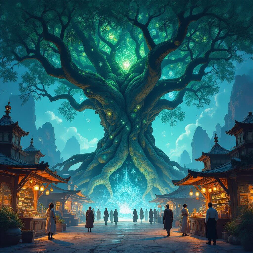 Ancient Tree Roots Envelop Alien Marketplace