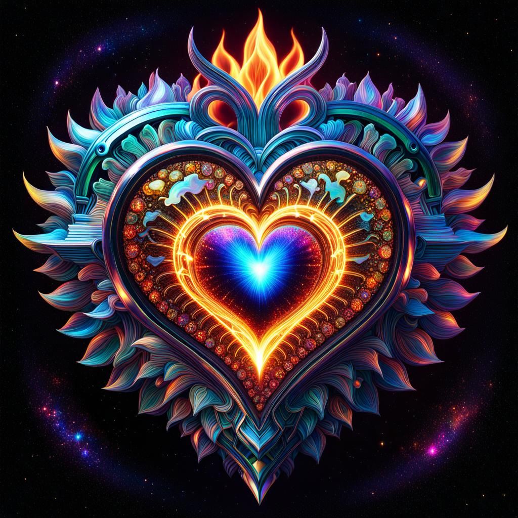 Cosmic Heart with Blazing Flames, Astral Illustration