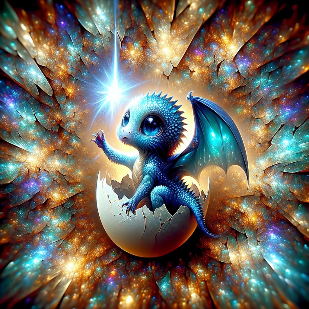 Macabre Cute Blue Chibi Dragon Hatching