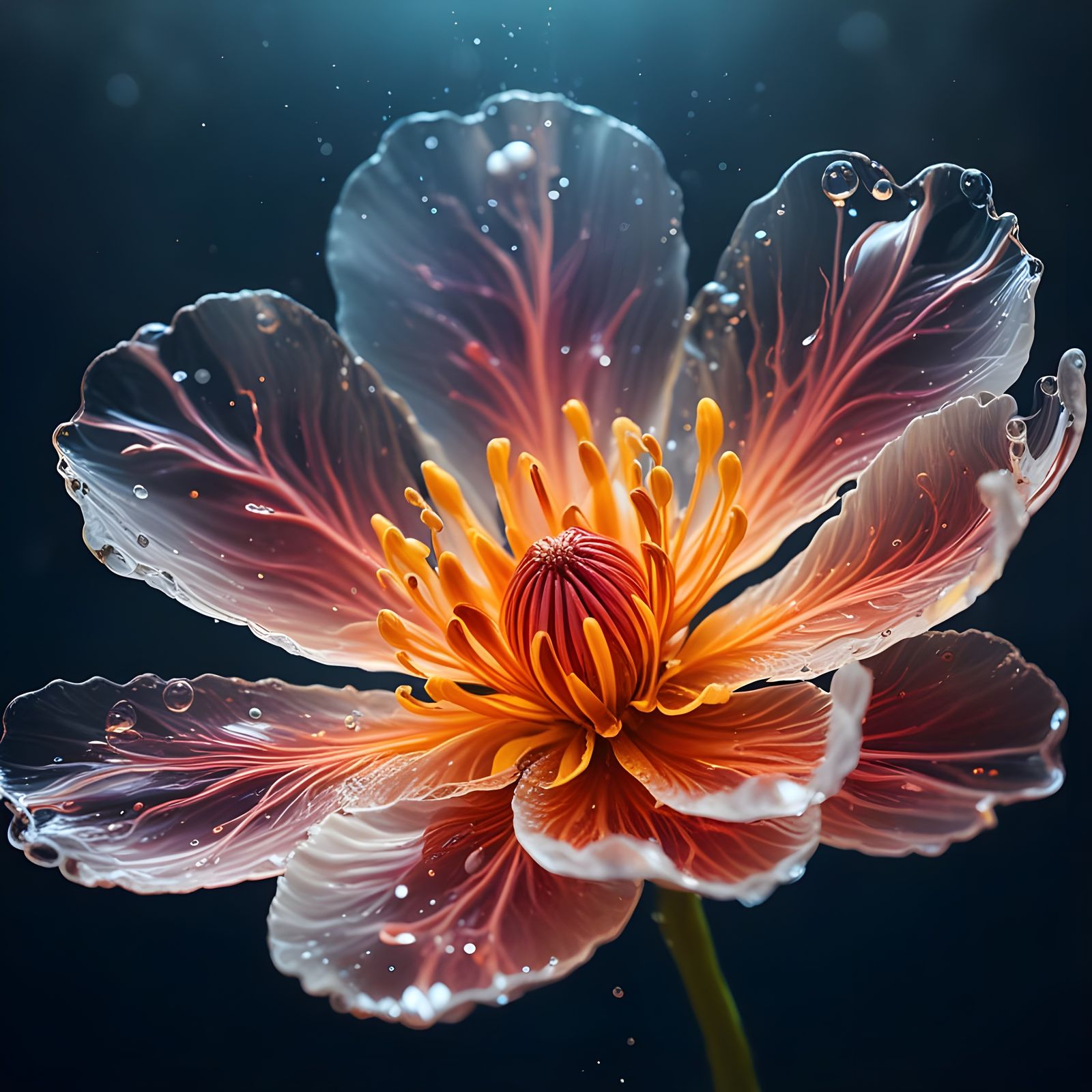 Blossoming Liquid Flower Amidst Underwater Volcanic Eruption