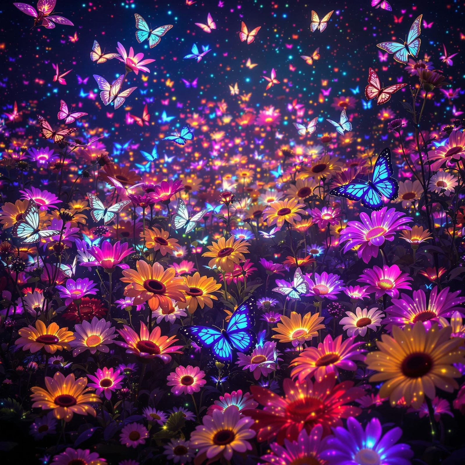 Luminescent Meadow with Butterflies and Dragonflies