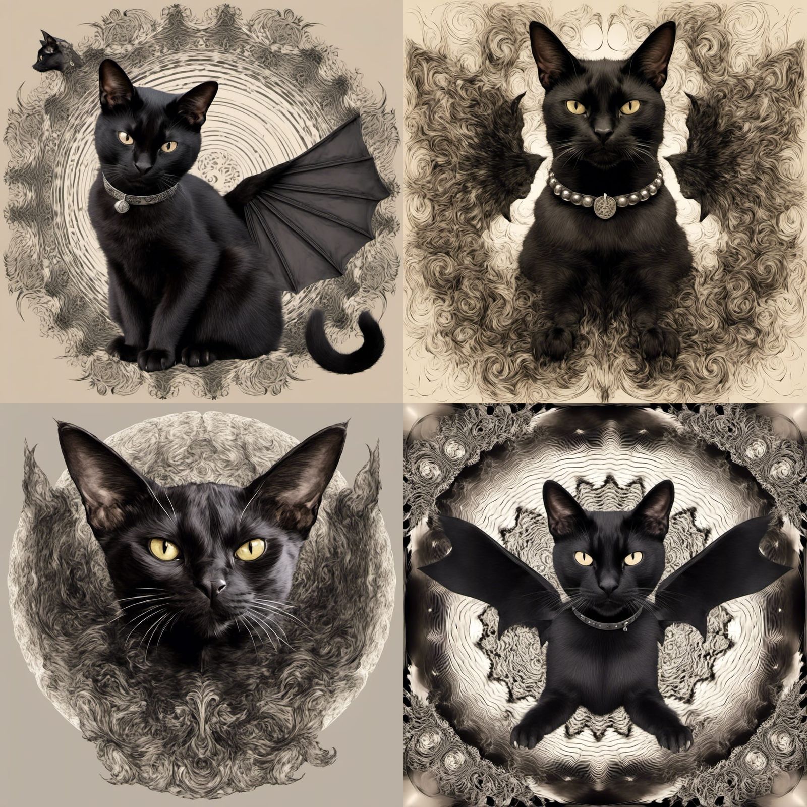 Winged Cat Disappearing in Black Smoke Vortex