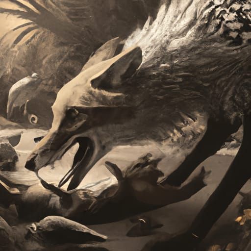 Maned Wolf Eats Pheasant: Horror Art