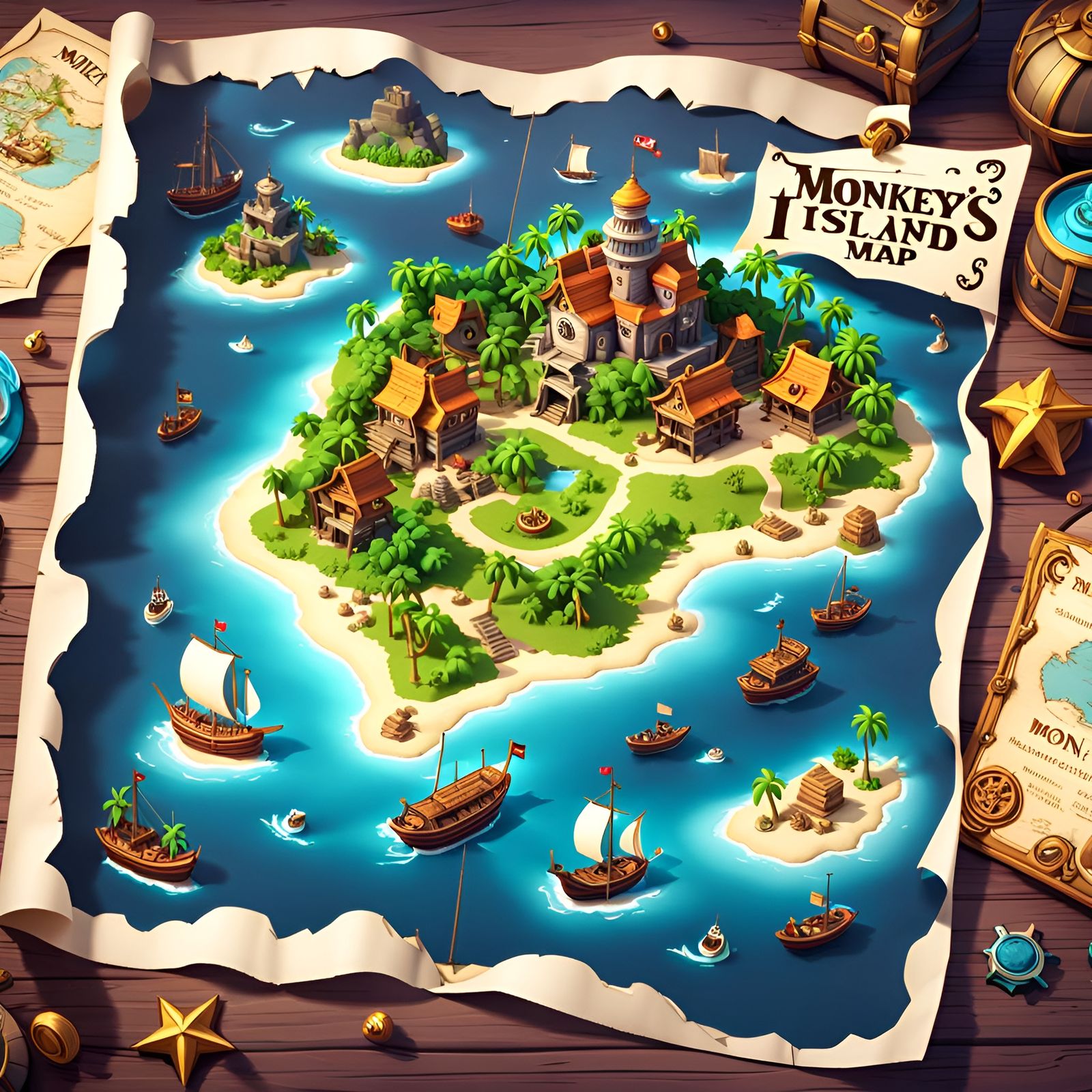 Cartoon Treasure Map of Monkey Island