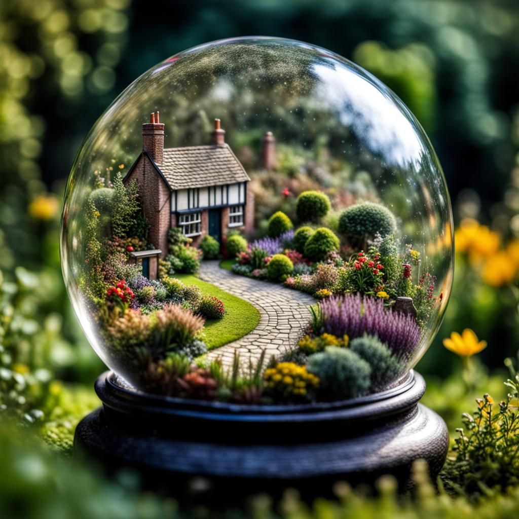 Miniature English Garden Encased in Glass