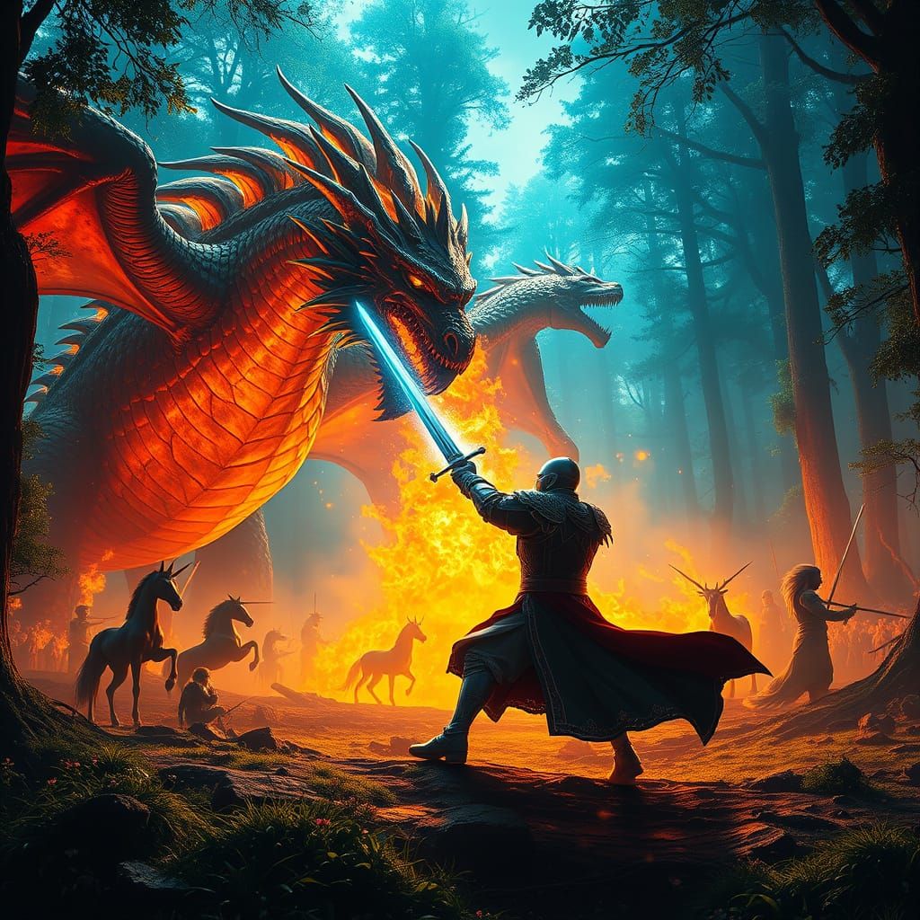 Epic Fantasy Battle in Golden Light