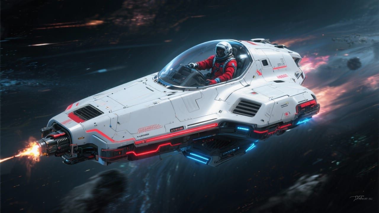 Futuristic Space Fighter in Neon Sci-Fi Style