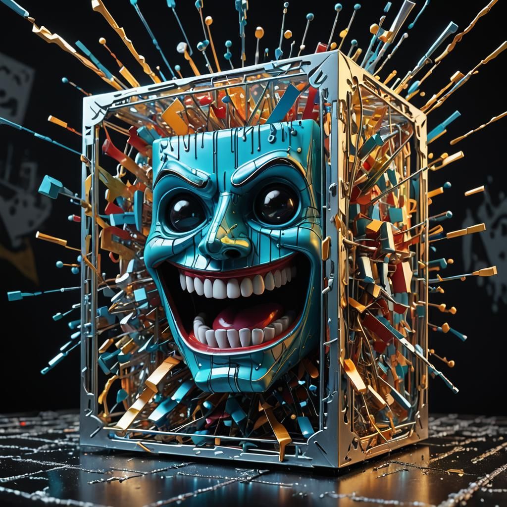 Screaming Jack-in-the-Box Face in Cubo-Futuristic Style