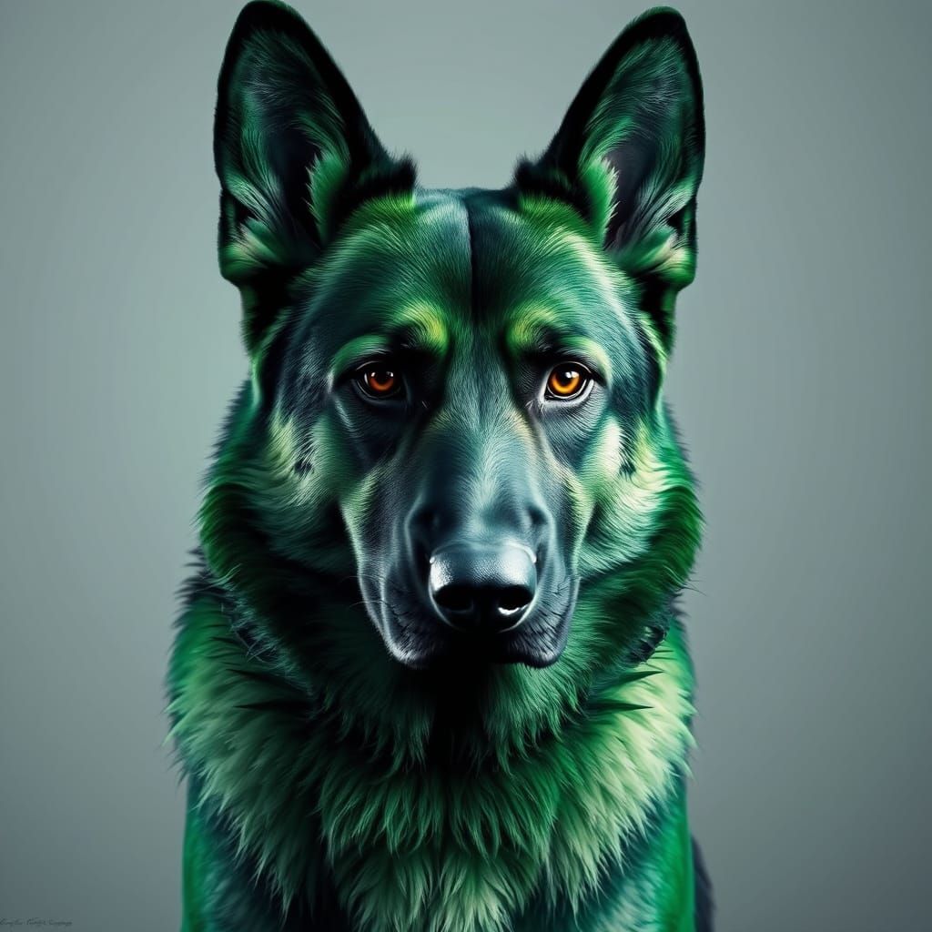 Green color german shepherd dog