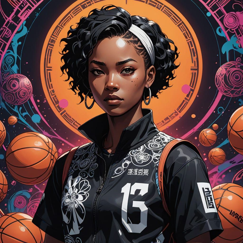 Gothic Goddess on the Court in Bold, Vibrant Colors