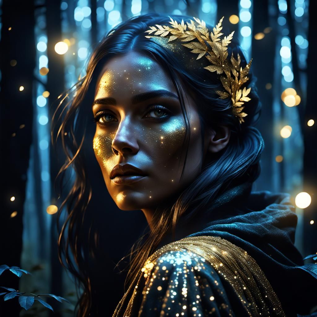 Ethereal Girl Portrait in Dark Forest, Dreamy Concept Art