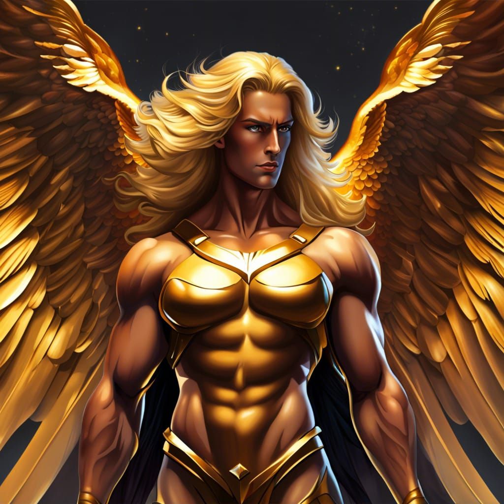 Angel Warrior Cradling Woman: Cosmic Digital Art