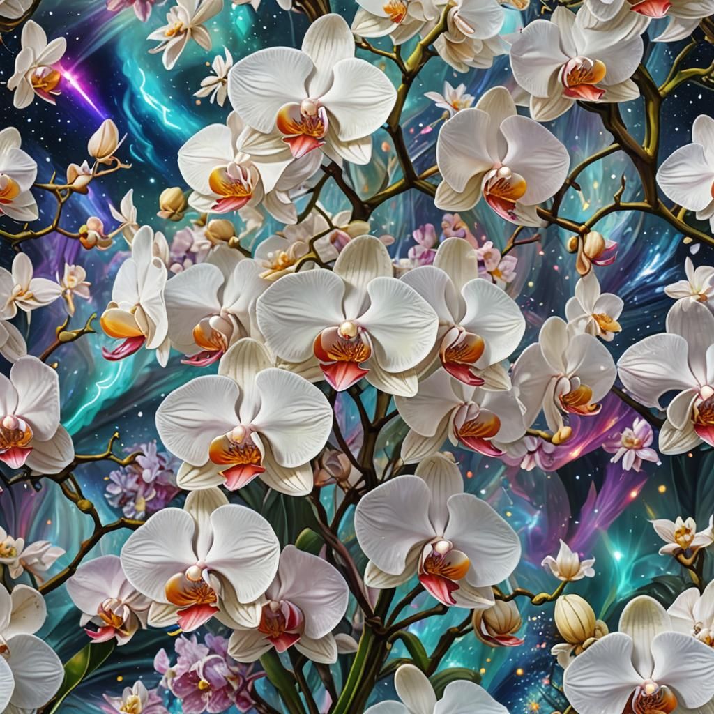 Astral Cosmic White Orchid Illustration