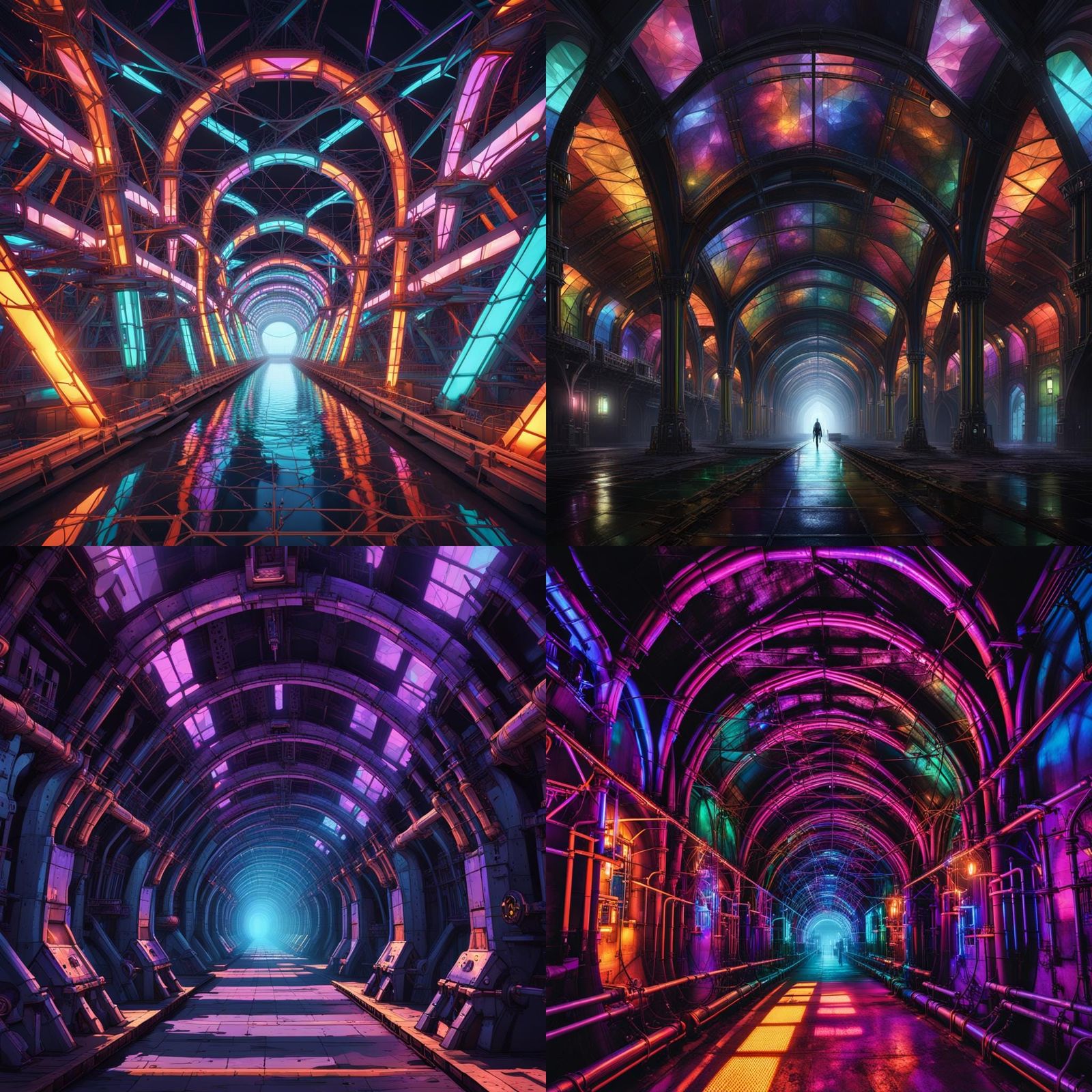 Futuristic Gothic Sewer System with Retro-Futuristic Tech
