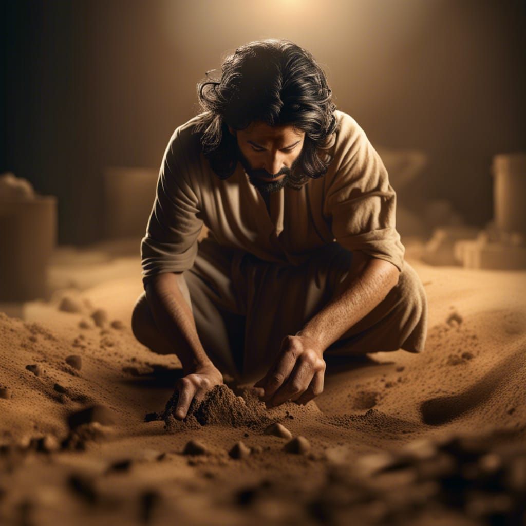 Photorealistic Jesus Drawing in the Dirt