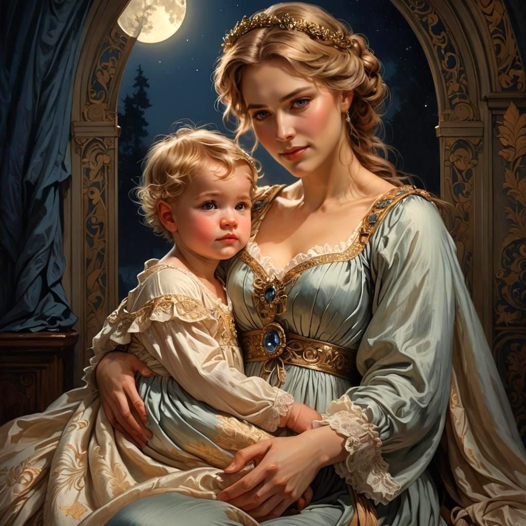 Mother and Son: Dreamy Art Nouveau Portrait