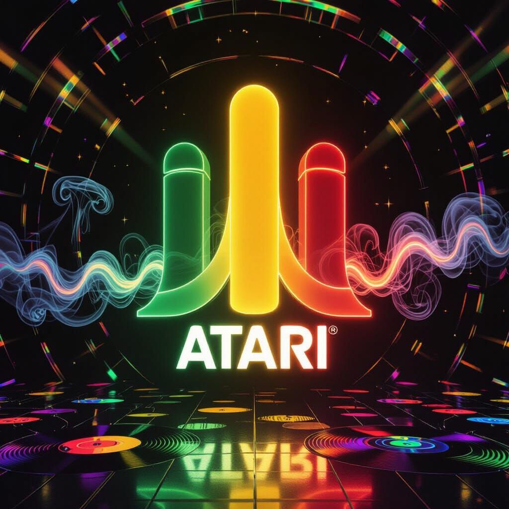Reggae Tribute Atari Logo in Neon Cosmic Style